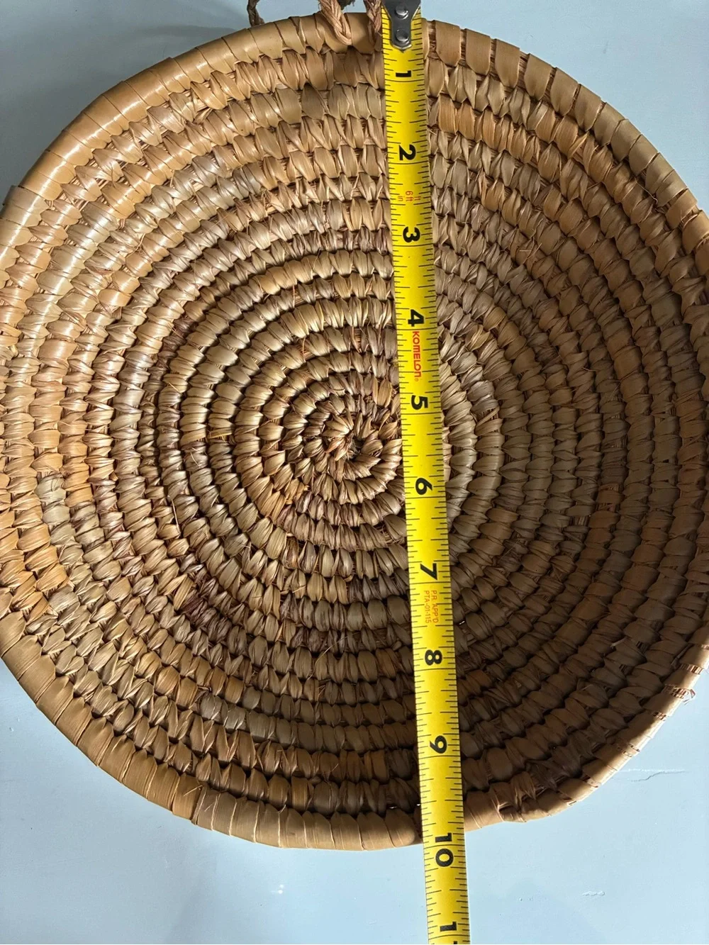 Handwoven Round Rattan  Coiled Basket With Hanger Attached - Natural Brown